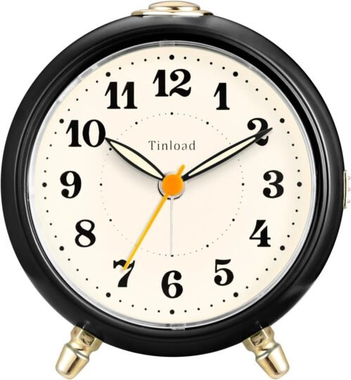 Vintage Retro Analog Alarm Clock, Super Silent Non Ticking Small Clock with Manu