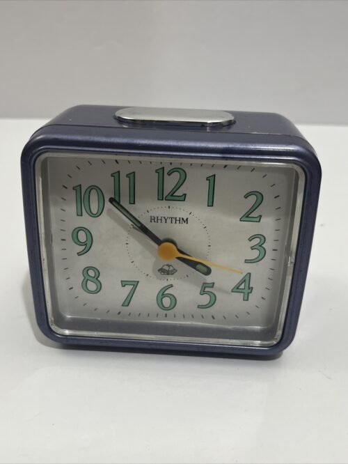 Vintage Rhythm Quartz Alarm Clock Analog Bell Sound Made in Japan Mid century