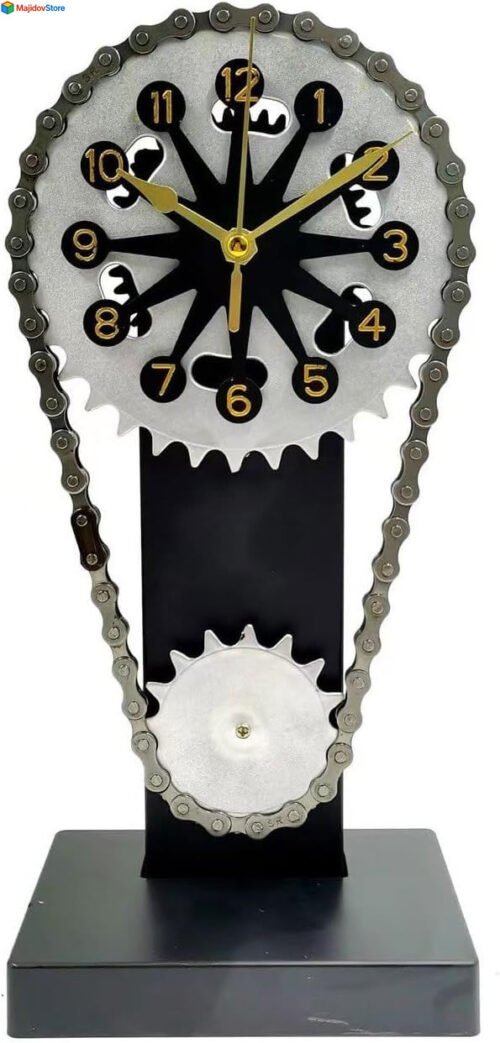 Vintage Rotating Gear Clock, Mechanical Clock Metal Timing Chain Clock Steampunk