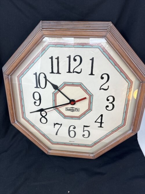 Vintage Santa Fe Aztec Style Quartz Wall Clock Wood Octagon Frame 18 In