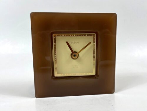 Vintage Sasaki Japan Brown Glass Crystal Quartz Desk Clock