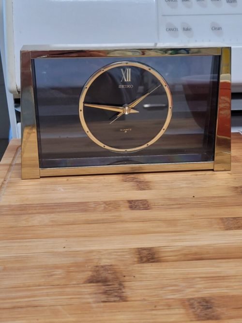Vintage SEIKO Brass and Glass Mantle Clock Model QQZ187G 28503E Japan Works