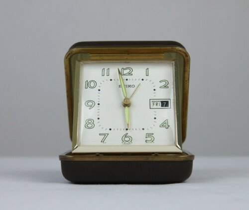 Vintage SEIKO DAY DATE Alarm Travel Clock 1970s Excellent, AS IS - DUTY FREE