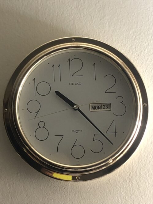 Vintage Seiko Day Date battery Wall Clock MCM Atomic Working Gold JAPAN Retro