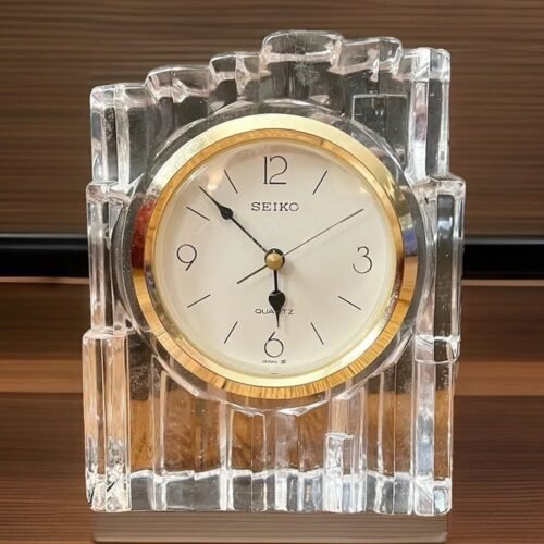 Vintage SEIKO Desk Clock 6” Clear Crystal Glass Quartz #46004 Made In Japan