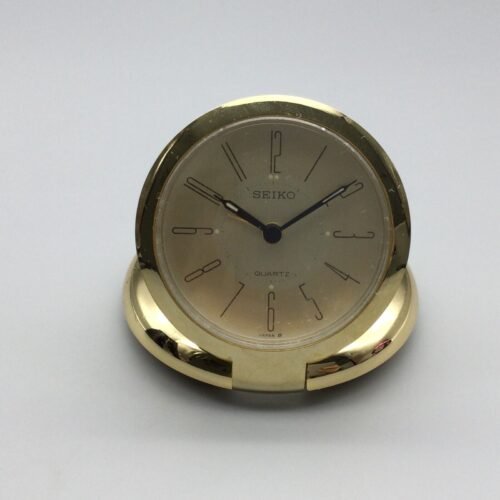 Vintage Seiko Desk Clock Gold Tone 3 inch Cream Dial Alarm QQQ155G New Battery