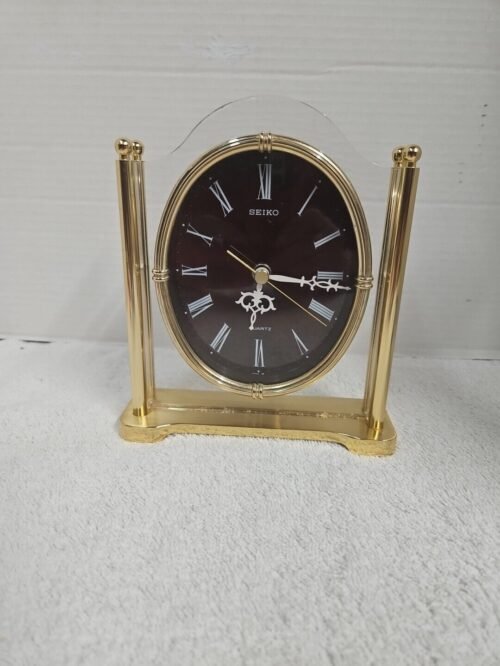 Vintage SEIKO QQZ337S Quartz Desk Mantle Shelf Clock Lucite and Brass - Japan