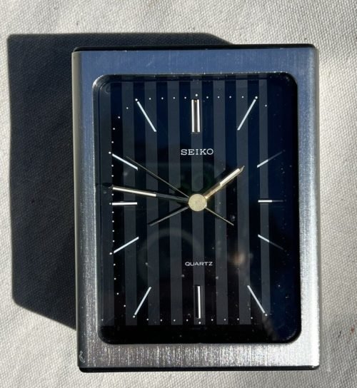 Vintage Seiko Quartz Brushed Steel / Nickel 1980’s Desk / Table Clock GTD (QP)