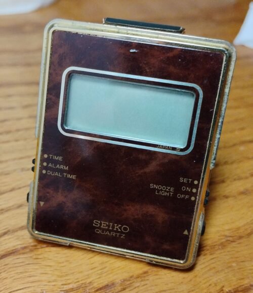 Vintage Seiko Quartz Folding Travel Alarm Clock Dual Time Gold Tone QEK202B