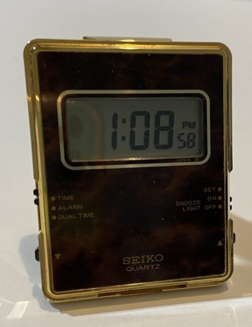 Vintage Seiko Quartz Folding Travel Alarm Clock Dual Time Gold Tone QEK202B