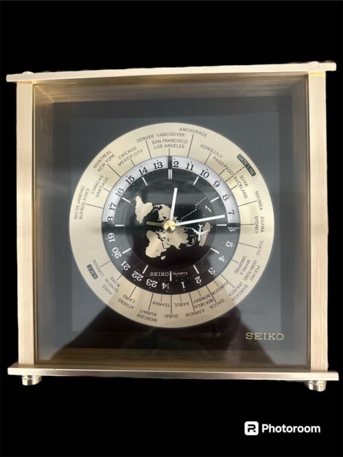 Vintage Seiko Quartz International Time zone Mantel Clock w/ Airplane 2nd Hand