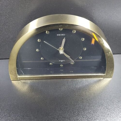 VINTAGE SEIKO QUARTZ TABLE DESK CLOCK QQZ137G JAPAN WORKING GOLD MODERN IKEX