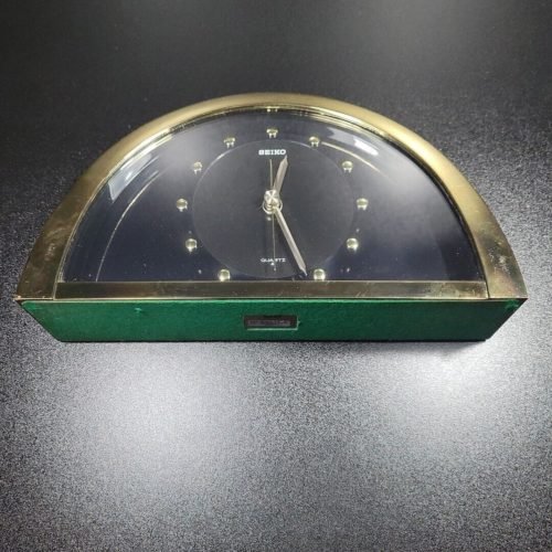 VINTAGE SEIKO QUARTZ TABLE DESK CLOCK QQZ137G JAPAN WORKING GOLD MODERN IKEX