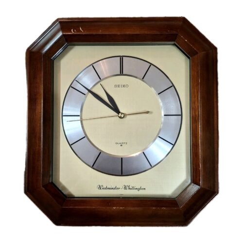 Vintage Seiko Quartz Wall Clock Westminster-Whittington Chimes Brown Frame 13X12