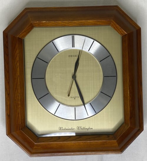 Vintage Seiko Quartz Wall Clock Westminster-Whittington Chimes Brown Frame Works