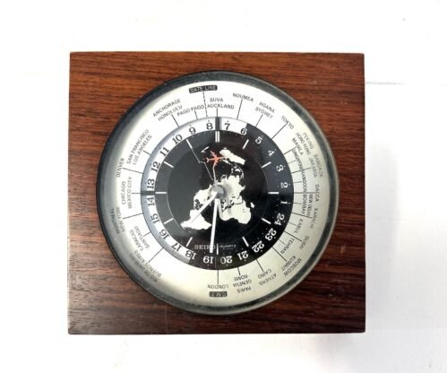 Vintage Seiko Quartz World Time Desk Clock - Red Airplane QZ877B