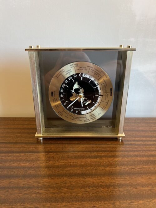 Vintage Seiko Quartz World Time Zone Clock With Airplane Second Hand Desk Mantle
