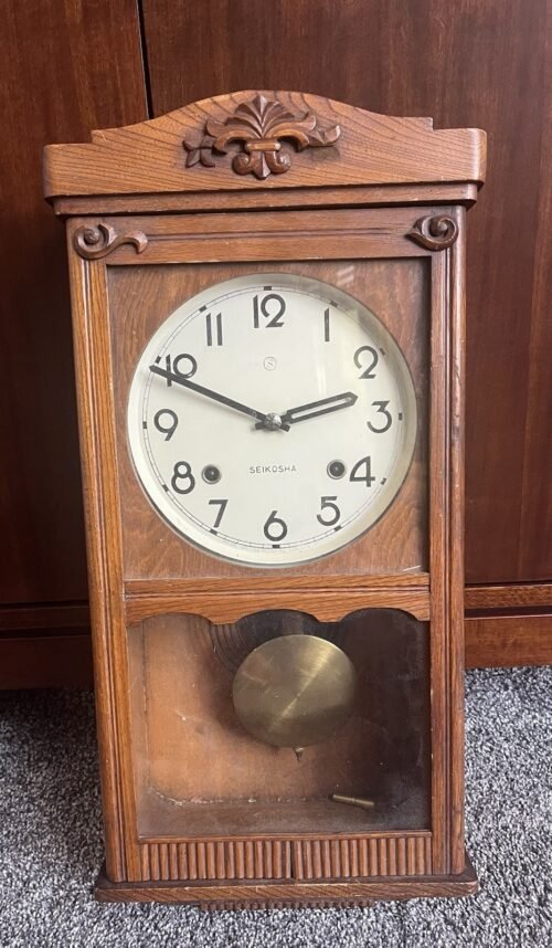 Vintage SEIKOSHA Wooden Analog Wall Clock Classic Japanese Design Antique Home