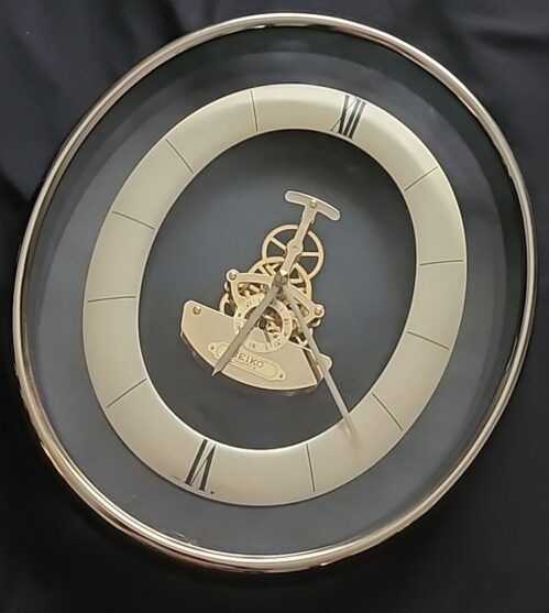 Vintage Seiko Skeleton Roman Dial Golden Bezel,Bridge Style Movement Clock