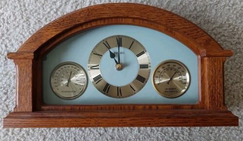 Vintage Seiko Table Top Wood Clock- Humidity and Temperature