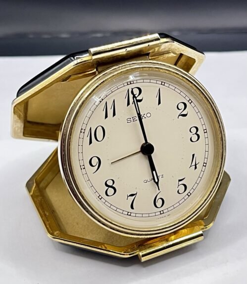 Vintage Seiko Travel Alarm Clock Quartz Japan Folding Black Case New Battery