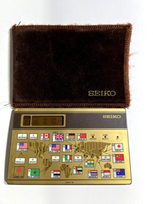 Vintage SEIKO World Time Card Zone Alarm Quartz Travel Clock QNS911G YJ30
