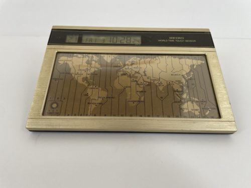 Vintage SEIKO World Time Touch Sensor Desk Clock Bronze Gold Works