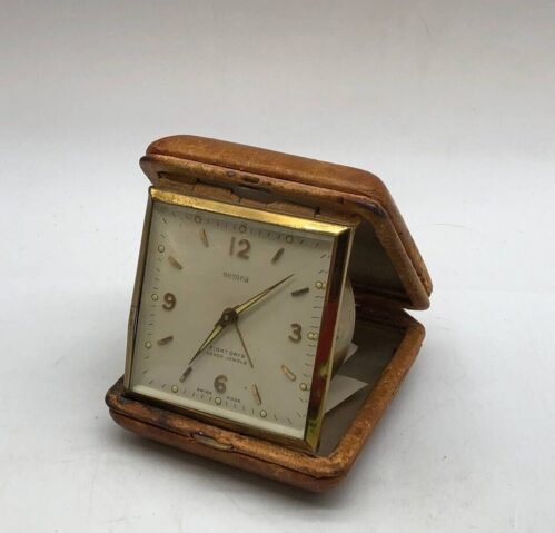 Vintage Semca Swiss Travel Clock in Leather Case Mid-20th Century