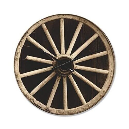 'Vintage Sepia Country Wagon Wheel Clock' Farmhouse Wood Wall 23x23 Grey/Black