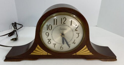 Vintage Sessions Clock Company Self Starting Electric Wood Mantel Clock 15" X 8"