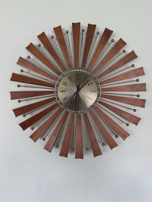 Vintage Seth Thomas Atomic Sunburst Starburst Wall Clock Teak Mid-Century Modern