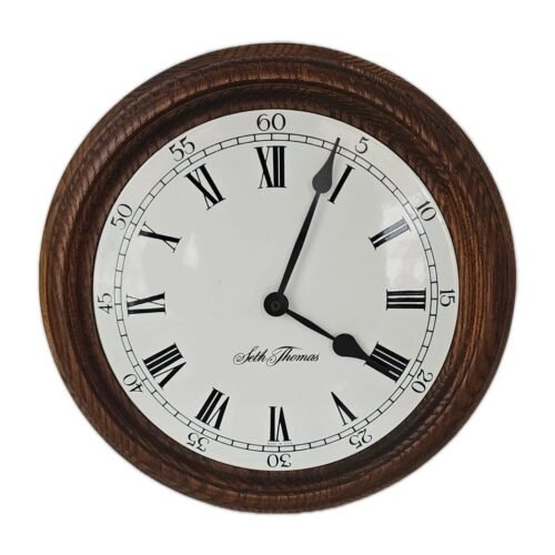 Vintage Seth Thomas Oak Wood Wall Clock 14" Model E644-000 SayBrook - Excellent.