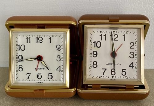 Vintage Set of Travel Alarm Clocks Equity & Westclox