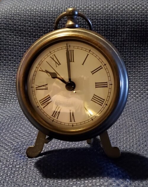 Vintage Sheng Bang Brass Clock Desk, Table Top, Book Case Pocket Watch Design