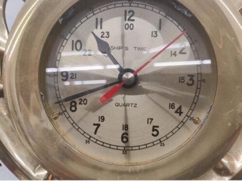 Vintage Ship’s Time Quartz Wall Clock – Solid Brass Anchor Frame – Nautical Mari