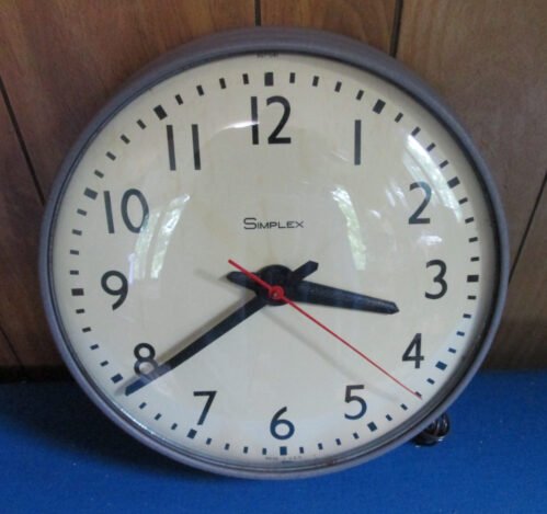 Vintage Simplex 507-041 School Industrial Wall Clock 14” Works Convex Glass