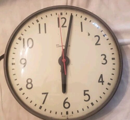 VINTAGE: Simplex Schoolhouse Industrial Slave Clock Glass Untested 13 1/2 Inches