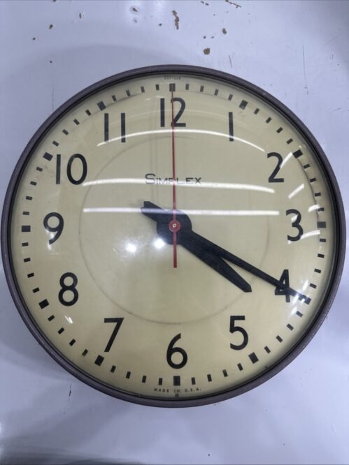 Vintage Simplex School Industrial Rustic Curved Glass Wall Clock Works