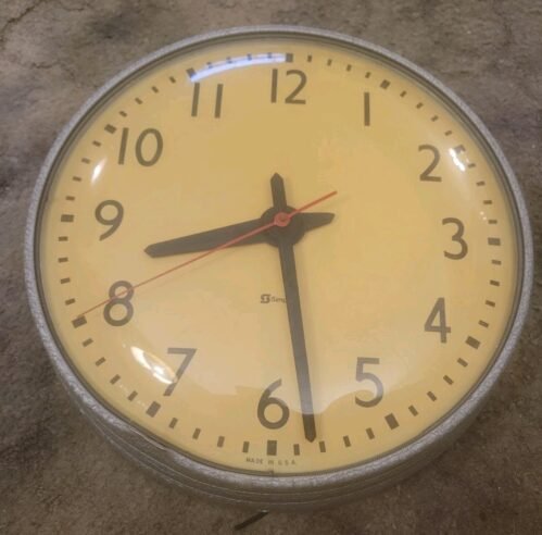 Vintage Simplex School Wall Clock 13” Convex Glass Works