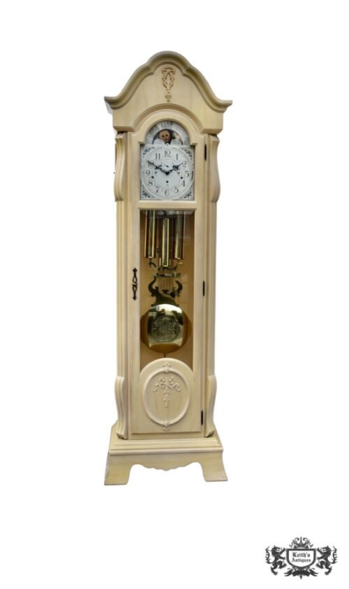 Vintage Sligh Carved Venetian Style Distressed Whitewash Grandfathers Clock