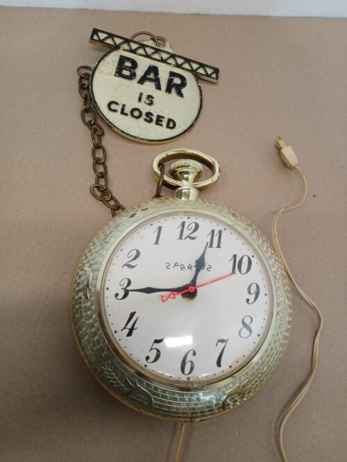 Vintage SPARTUS Clock Reverse Time Backwards Pocket Watch Novelty Wall Bar WORKS