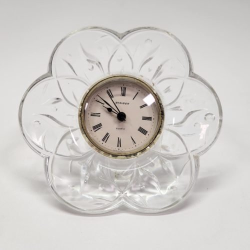 Vintage Staiger Crystal Flower Quartz Desk Clock Clear Glass