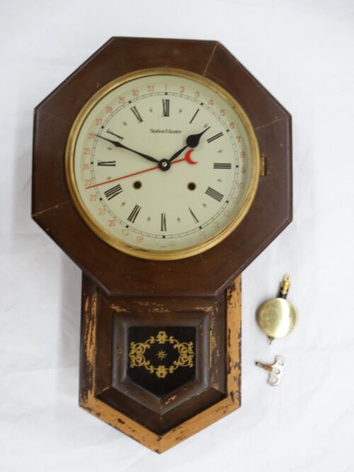 Vintage Station Master Hanging Wall Clock. Needs Some Work Selling As Is