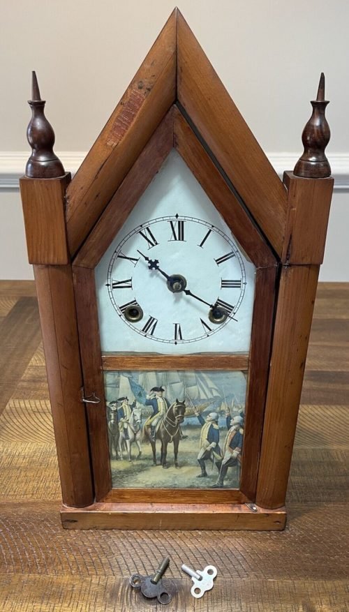 Vintage Steeple Clock George Washington Image Mantle Shelf