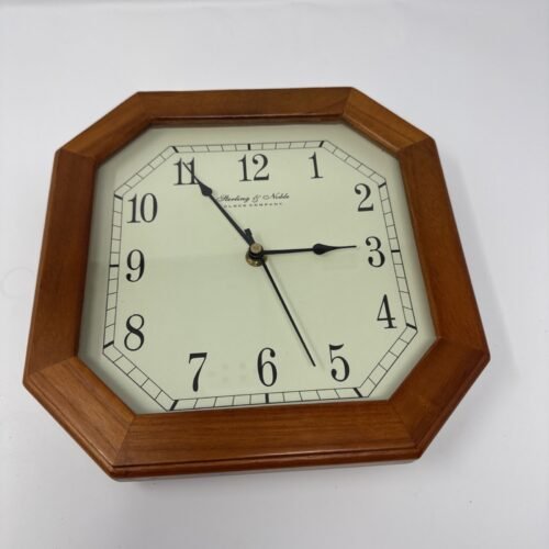 Vintage Sterling & Noble Wall Clock Brown Wood Octagon Frame 10" X 10" 10”