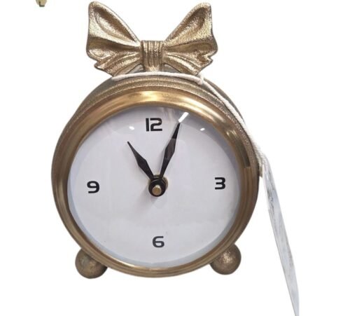 Vintage Style Gold Bow Alarm Clock – Cute Retro Desk Clock, Mantel Decor Metal
