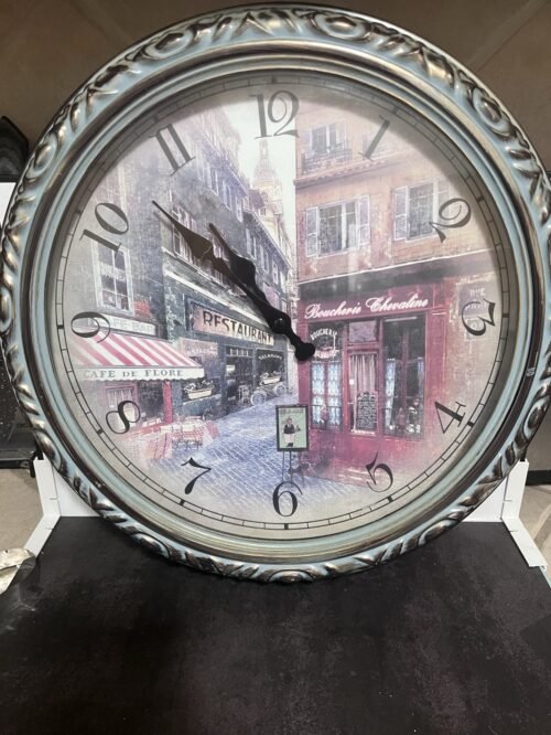 Vintage Style Wall Clock European Street Scene Cafe Paris French Country Decor