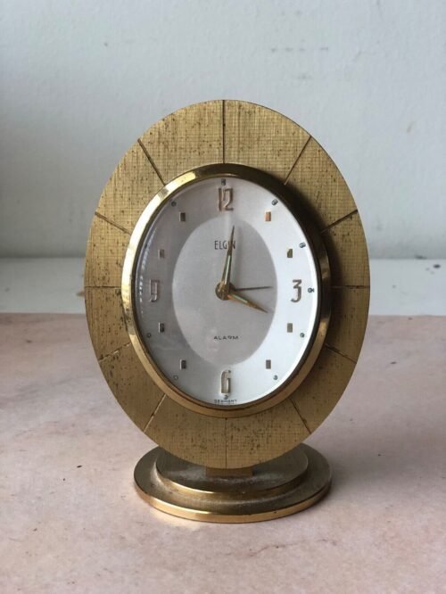 VINTAGE sunburst Elgin GERMAN BRASS BEDSIDE ALARM CLOCK (for parts/repair)