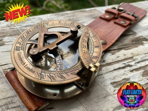 Vintage Sundial Clock Wristwatch Compass Leather Nautical FLAT EARTH Steampunk X