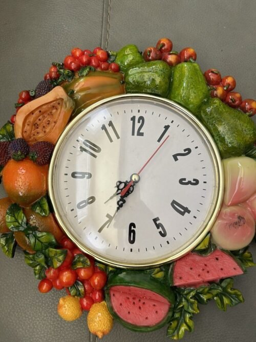 Vintage Syroco Fruit Wall Clock Colorful Kitchen Clock Late 20th Century 1976